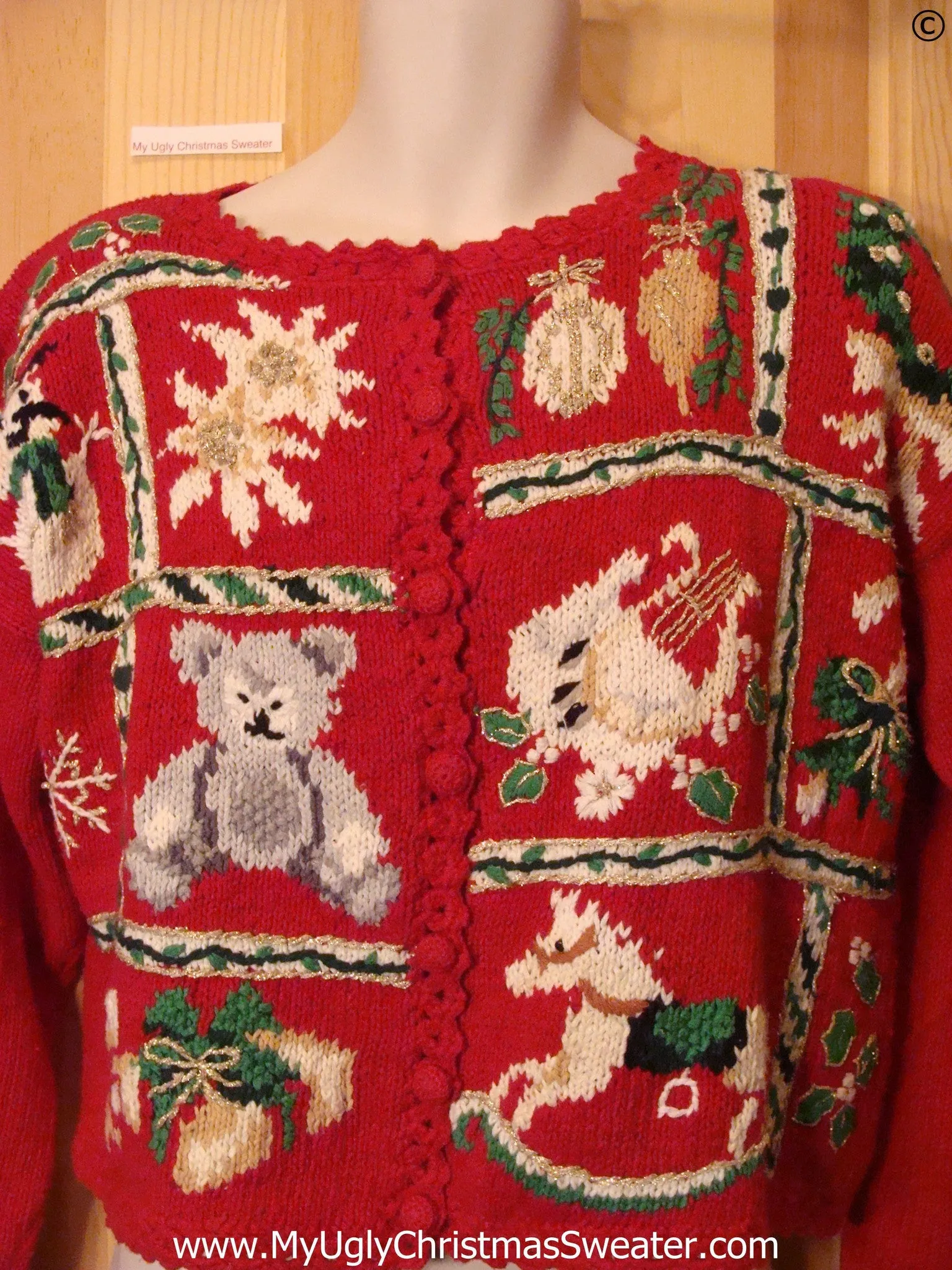 80s Red Padded Shoulders Cheap Christmas Sweater