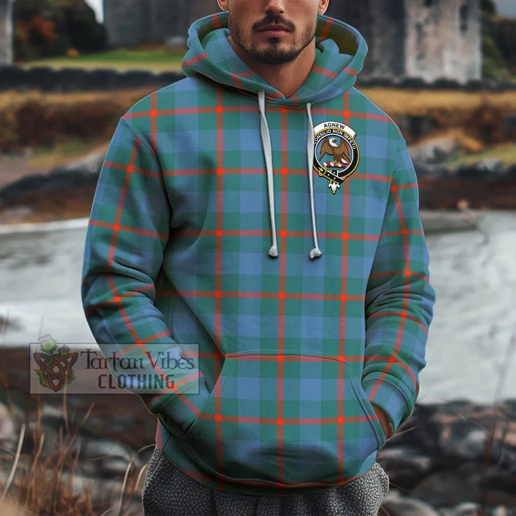 Agnew Ancient Tartan Cotton Hoodie with Family Crest