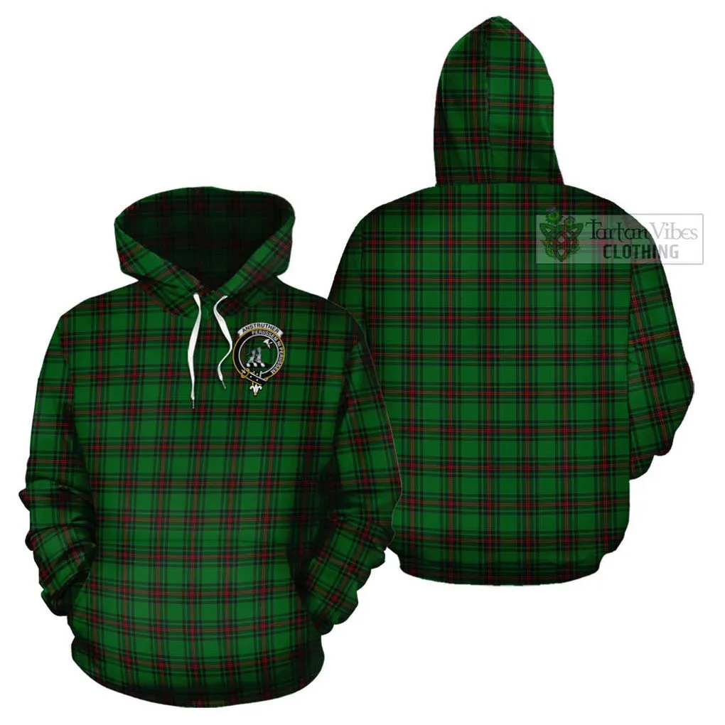 Anstruther Tartan Cotton Hoodie with Family Crest