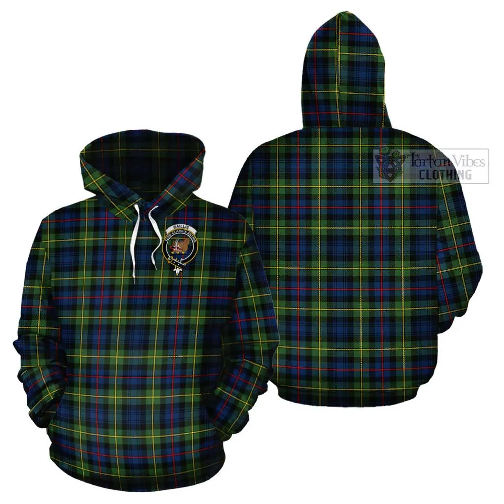 Baillie (Bailey) Tartan Cotton Hoodie with Family Crest