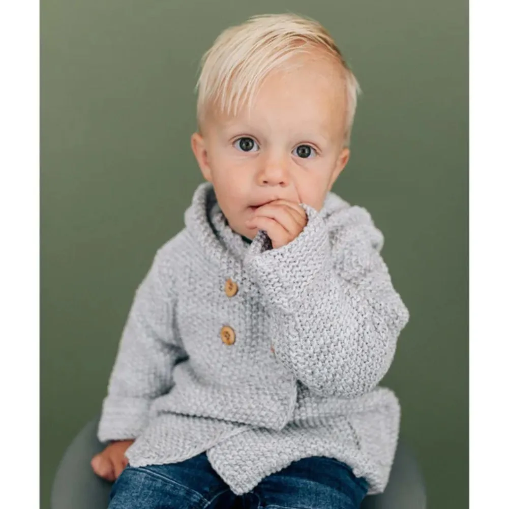 Beba Bean Crochet Knit Hoodie - Grey (12-18 Months)