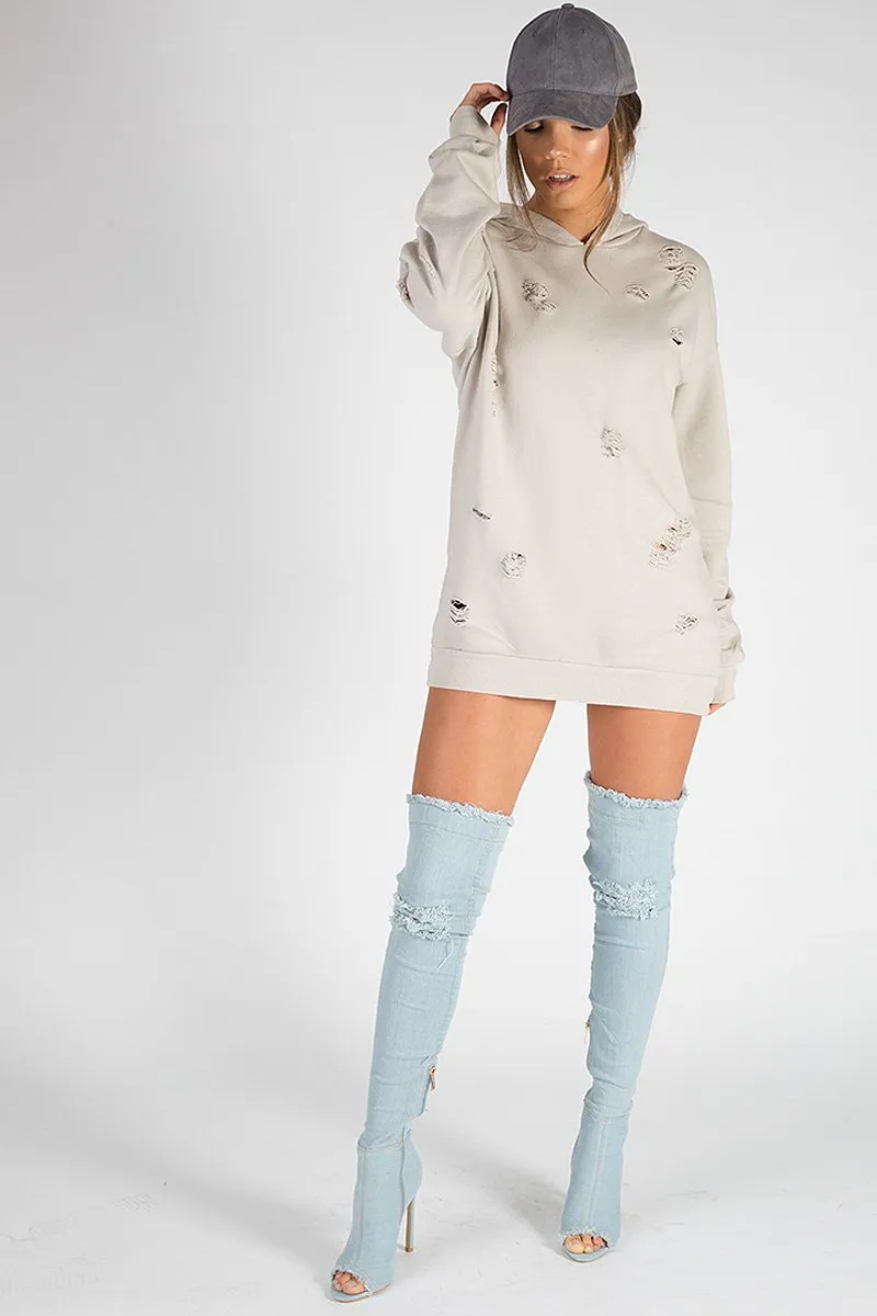 Beige Distressed Oversized Hoodie - Khloe