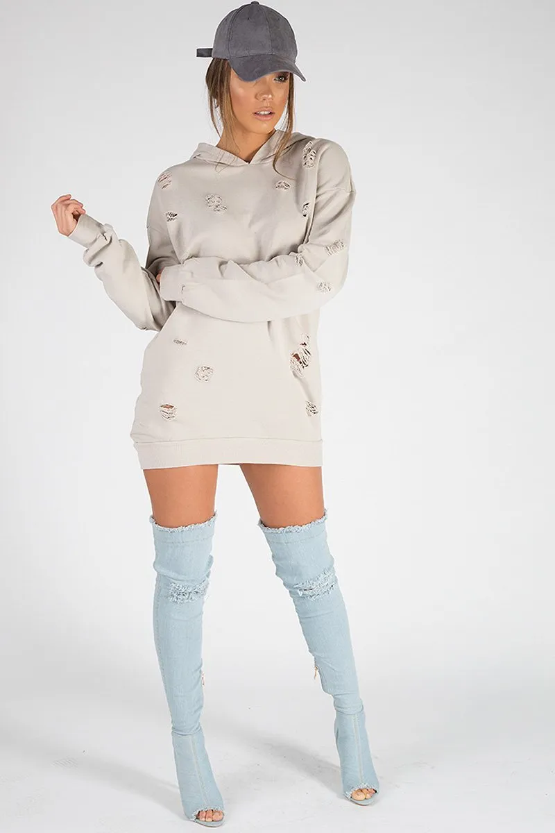 Beige Distressed Oversized Hoodie - Khloe