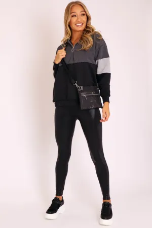 Black Grey Stripe Zip Front Hoodie - Tyra