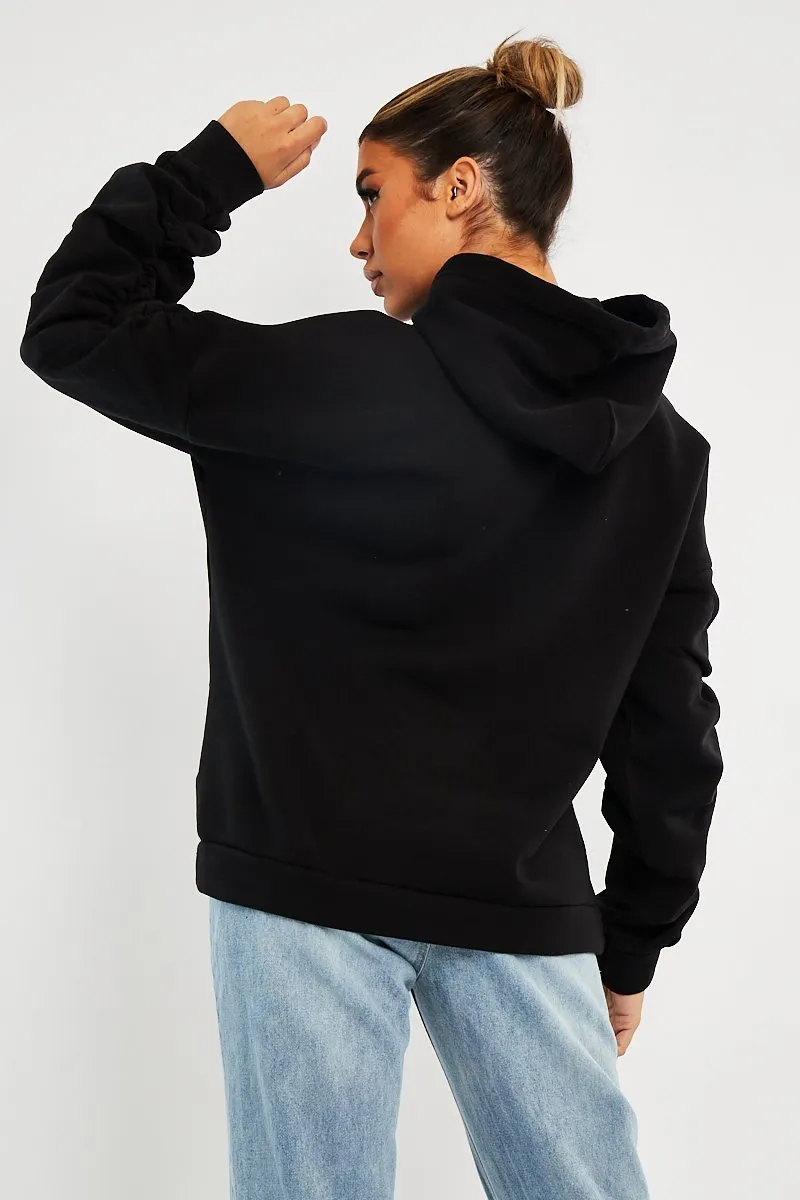 Black Ruched Sleeve Oversized Hoodie - Dezi