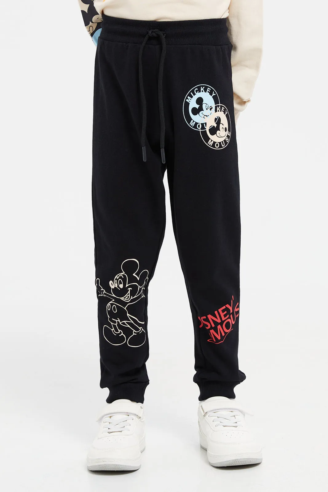 Boys Beige And Black Mickey Mouse Jogger Set (2 Piece)