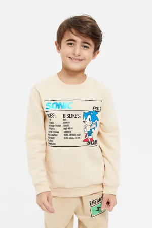 Boys Beige Sonic Printed Sweatshirt