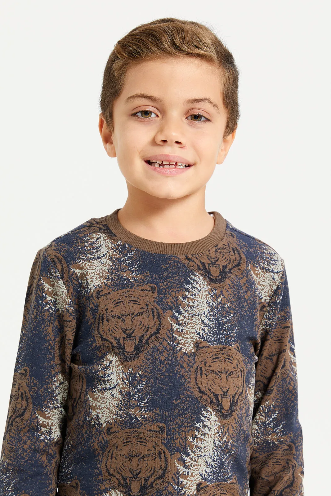 Boys Brown Bear All Over Print Sweatshirt