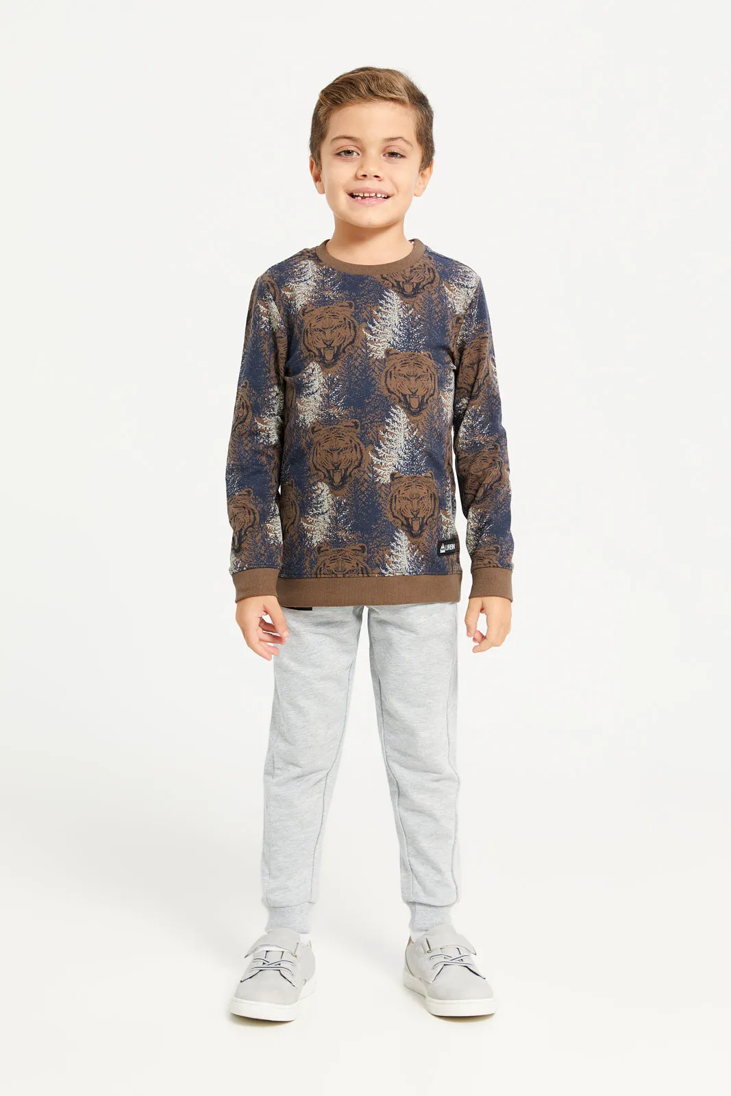 Boys Brown Bear All Over Print Sweatshirt