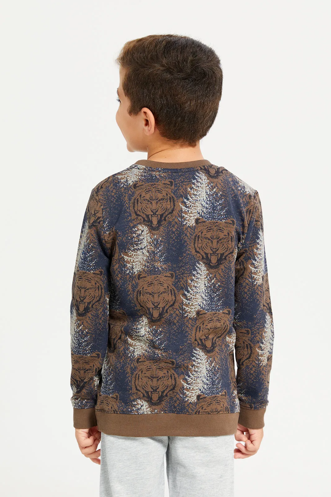 Boys Brown Bear All Over Print Sweatshirt