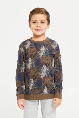 Boys Brown Bear All Over Print Sweatshirt