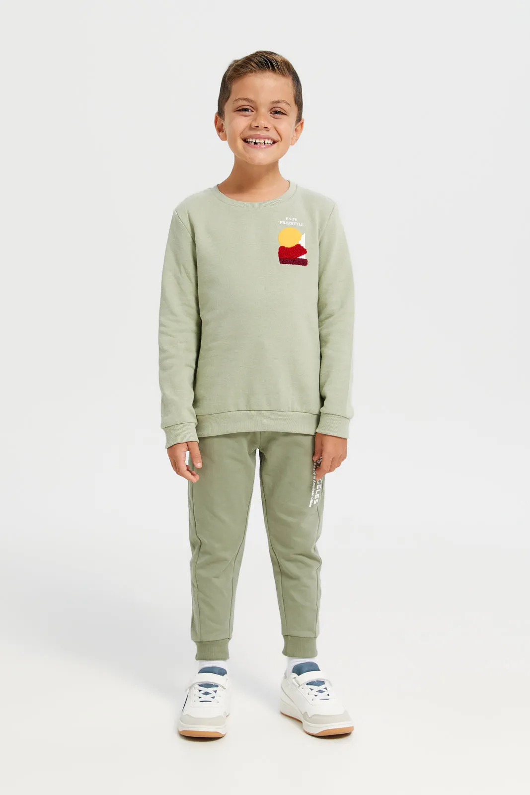 Boys Green Towel Embroidered Sweatshirt