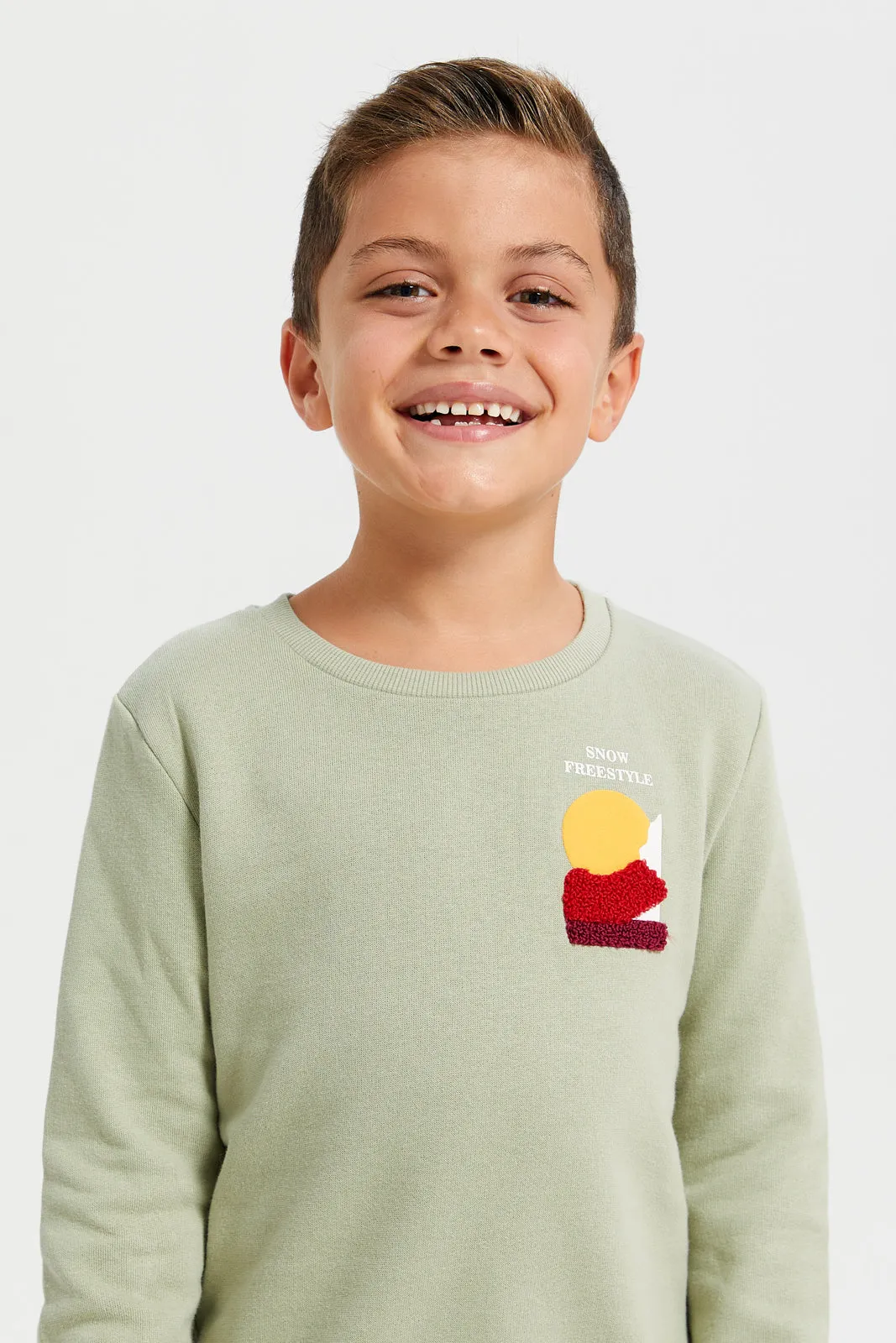 Boys Green Towel Embroidered Sweatshirt