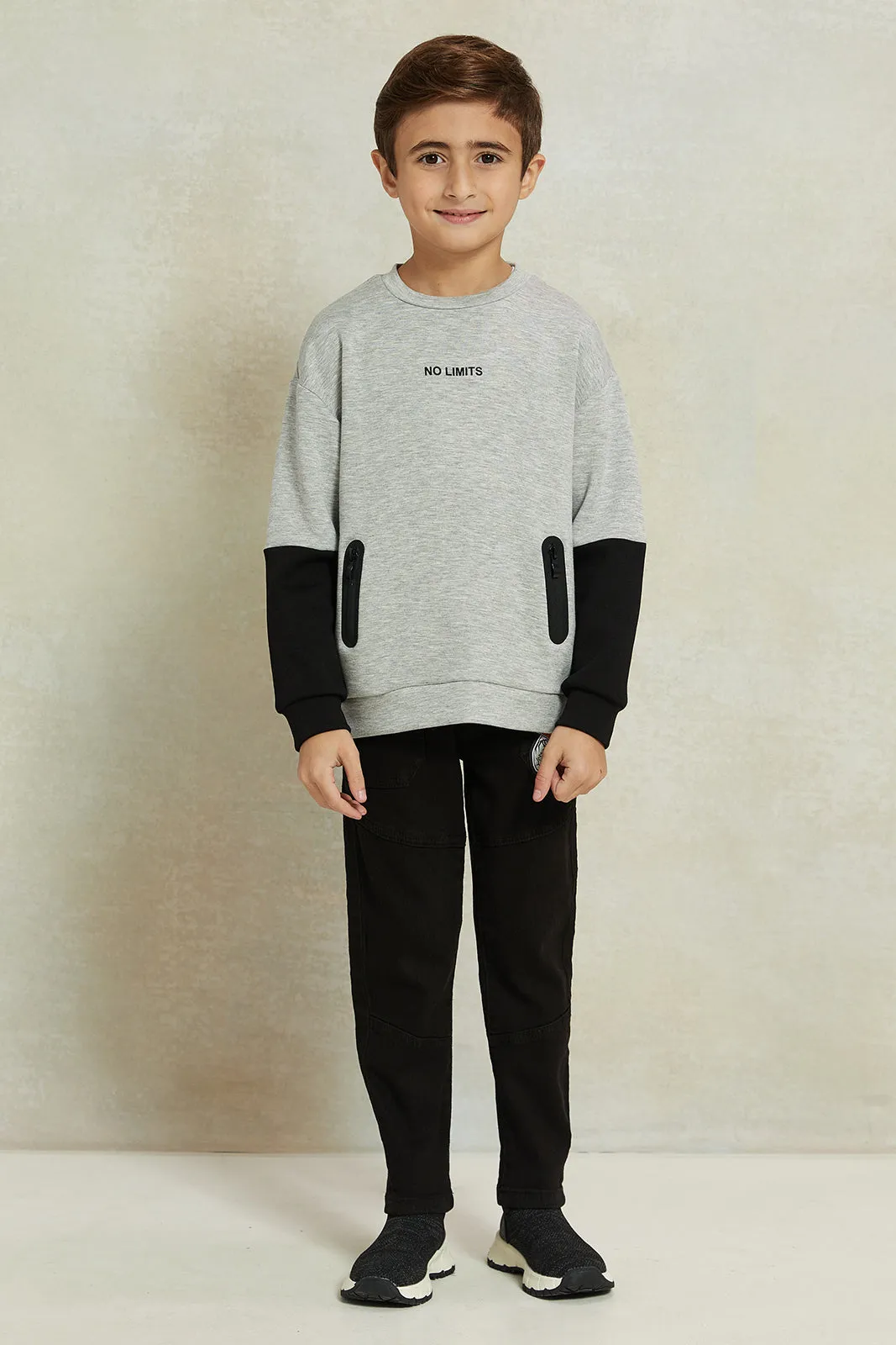 Boys Grey Embellished Zip Pocket Sweatshirt