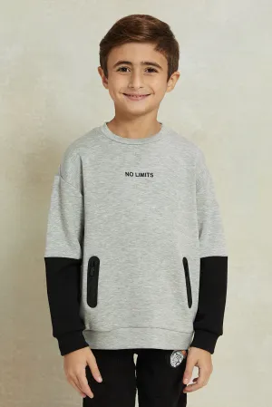 Boys Grey Embellished Zip Pocket Sweatshirt