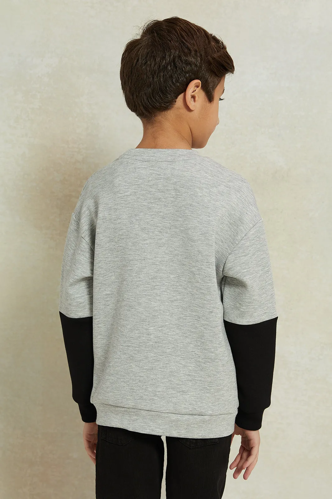 Boys Grey Embellished Zip Pocket Sweatshirt