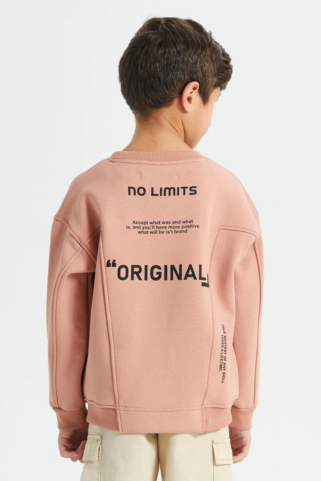 Boys Pink Drop Shoulder Bonded Sweatshirt