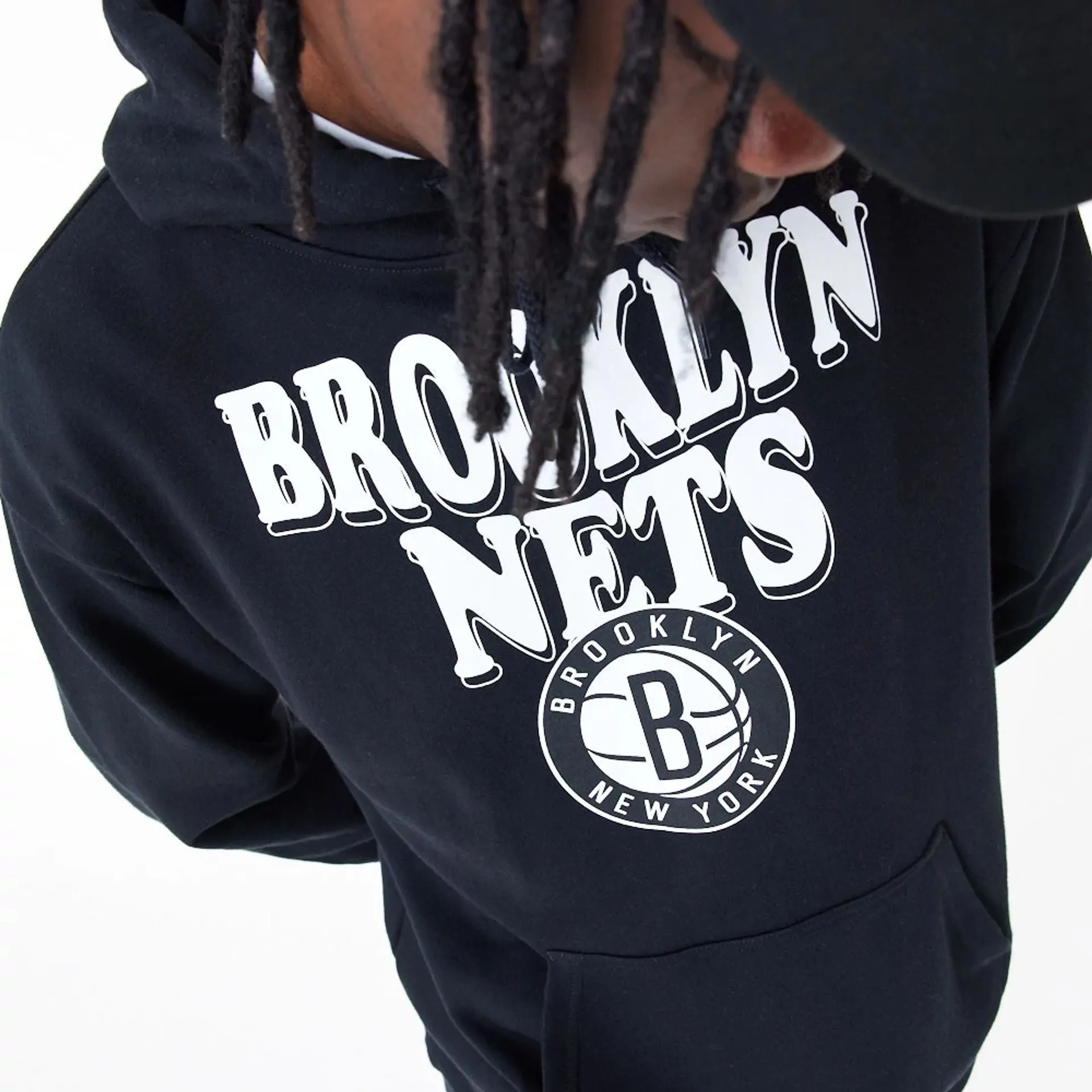 Brooklyn Nets NBA Script Black Oversized Pullover Hoodie