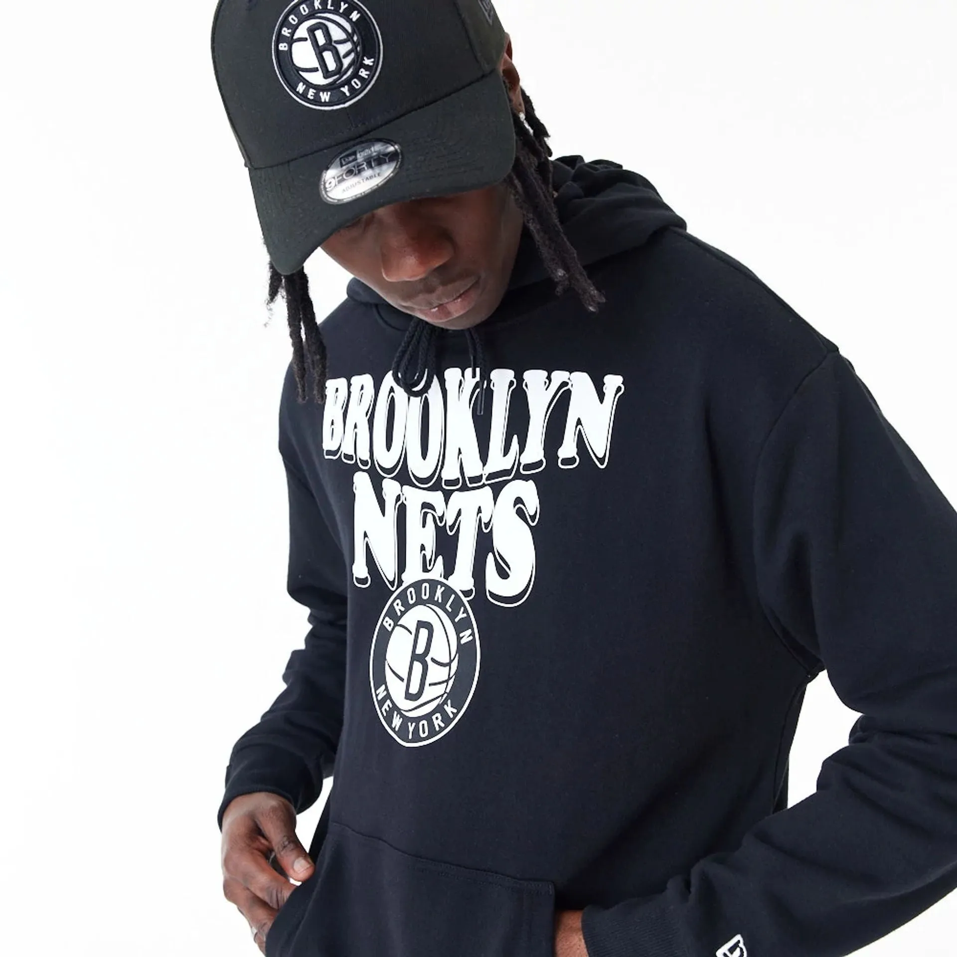 Brooklyn Nets NBA Script Black Oversized Pullover Hoodie