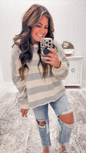 BucketList Gray/Cream Striped Hoodie (The BEST)