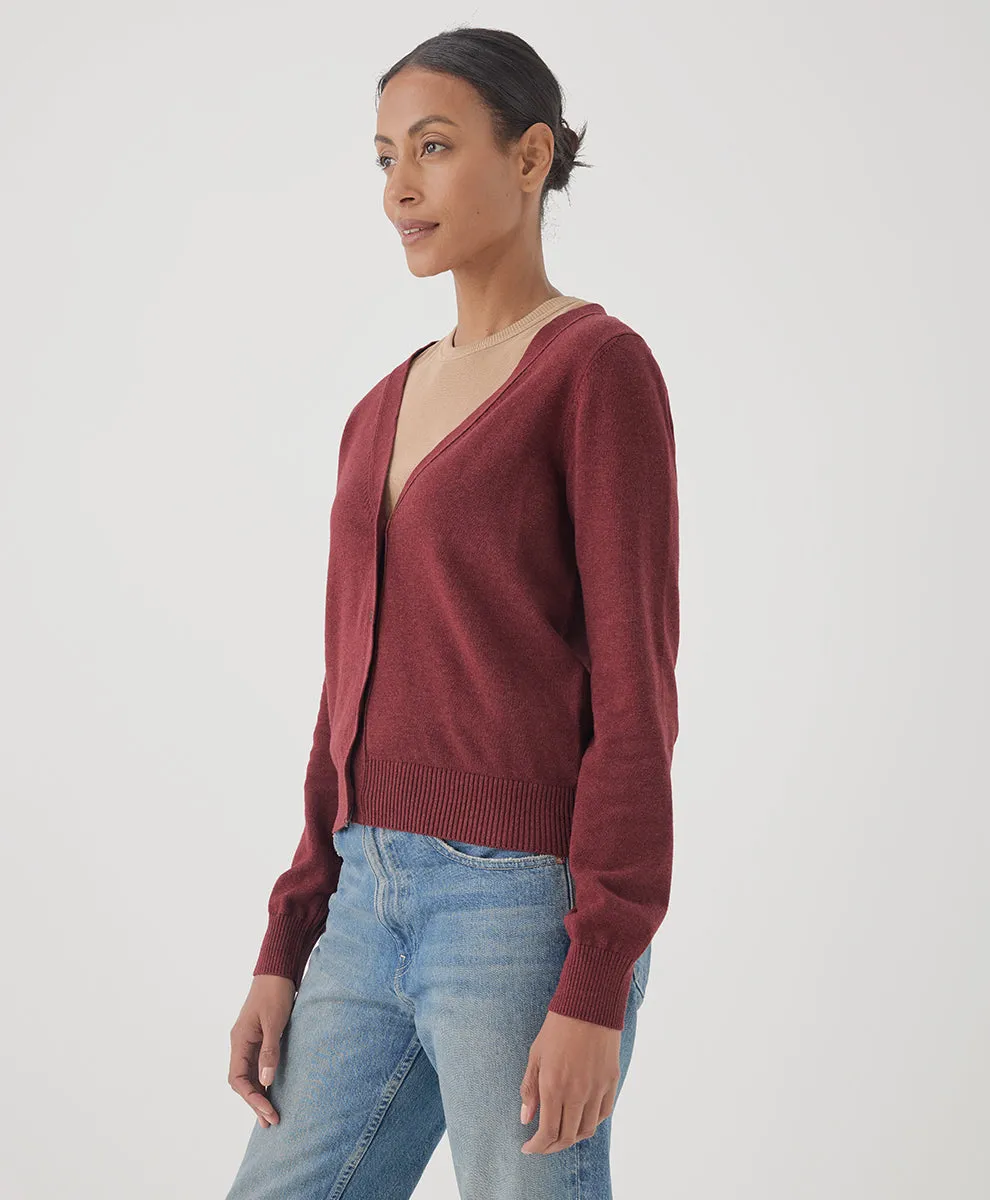 Classic Fine Knit Cardigan - Pomegranate Heather