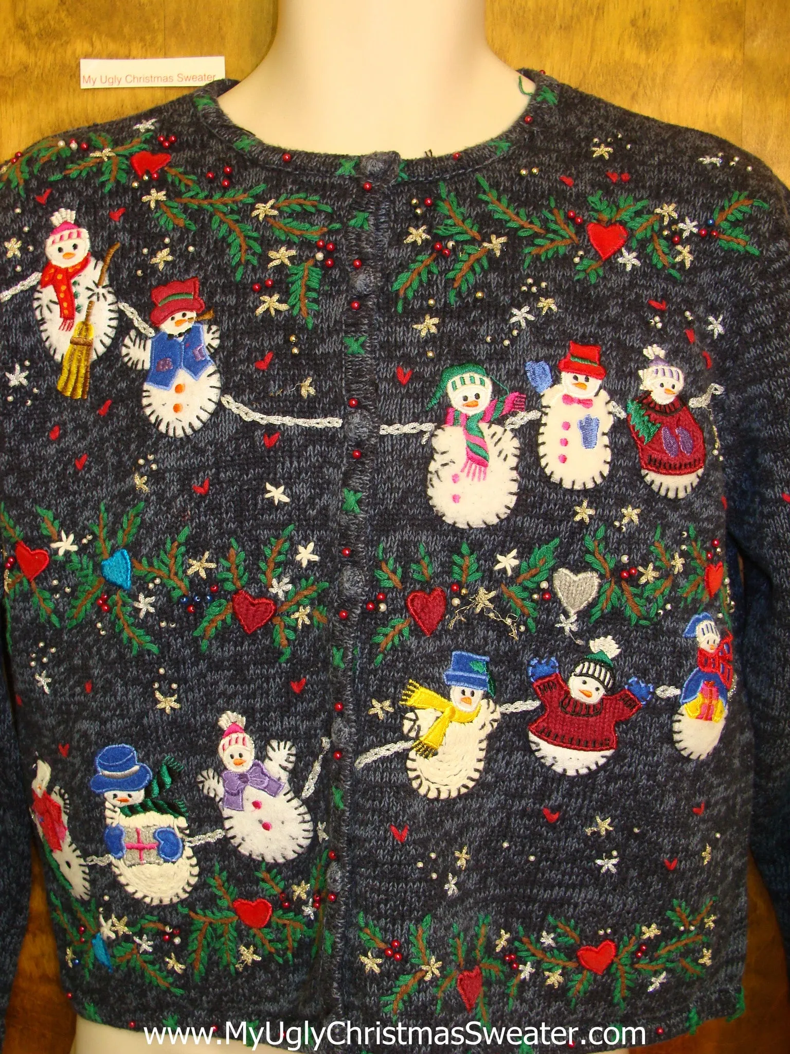 Clothesline of Snowmen Ugly Festive Xmas Sweater