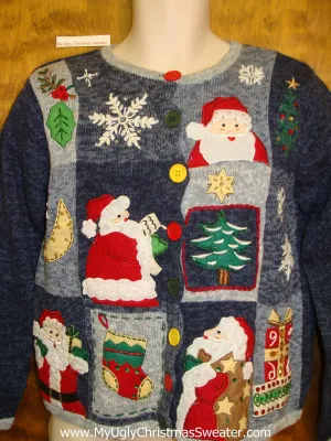 Colorful Santas Ugly Festive Xmas Sweater Cardigan