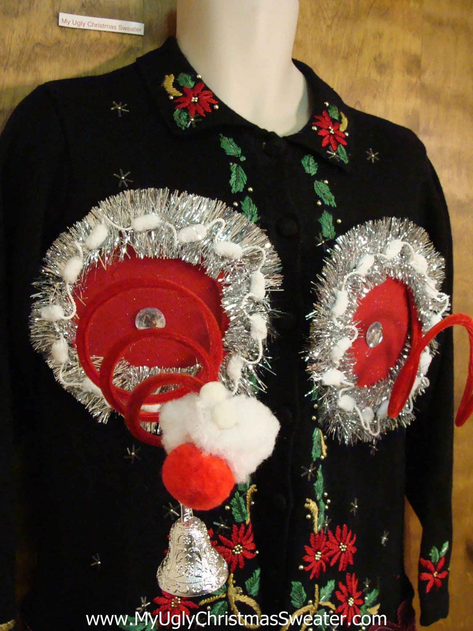 Corny Poinsettias Naughty Ugly Christmas Sweater with Tacky Fringe