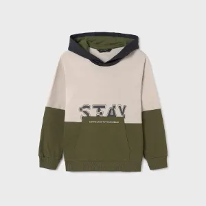 CREAM AND ARMY GREEN LONG SLEEVE BOYS PULLOVER HOODIE