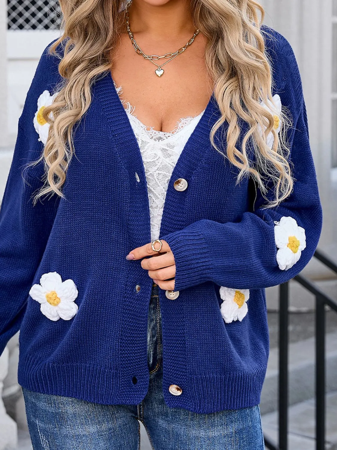 Crochet Flower Button Up Cardigan