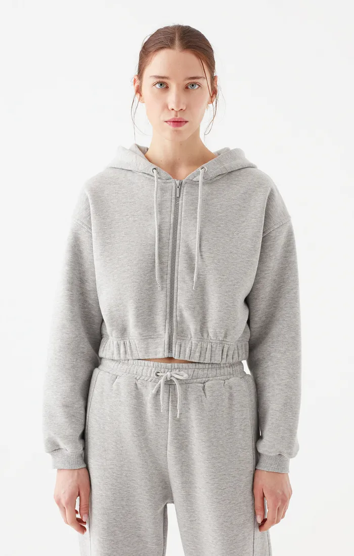 CROPPED ZIP-UP SWEATSHIRT IN GREY MELANGE