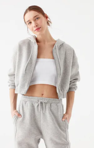 CROPPED ZIP-UP SWEATSHIRT IN GREY MELANGE