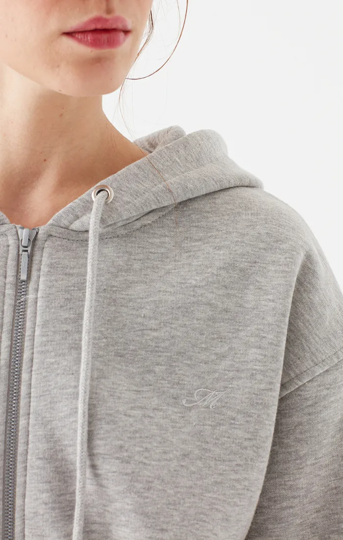 CROPPED ZIP-UP SWEATSHIRT IN GREY MELANGE