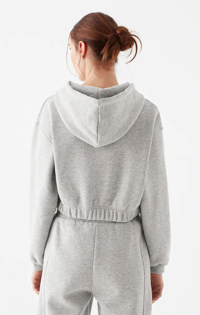 CROPPED ZIP-UP SWEATSHIRT IN GREY MELANGE