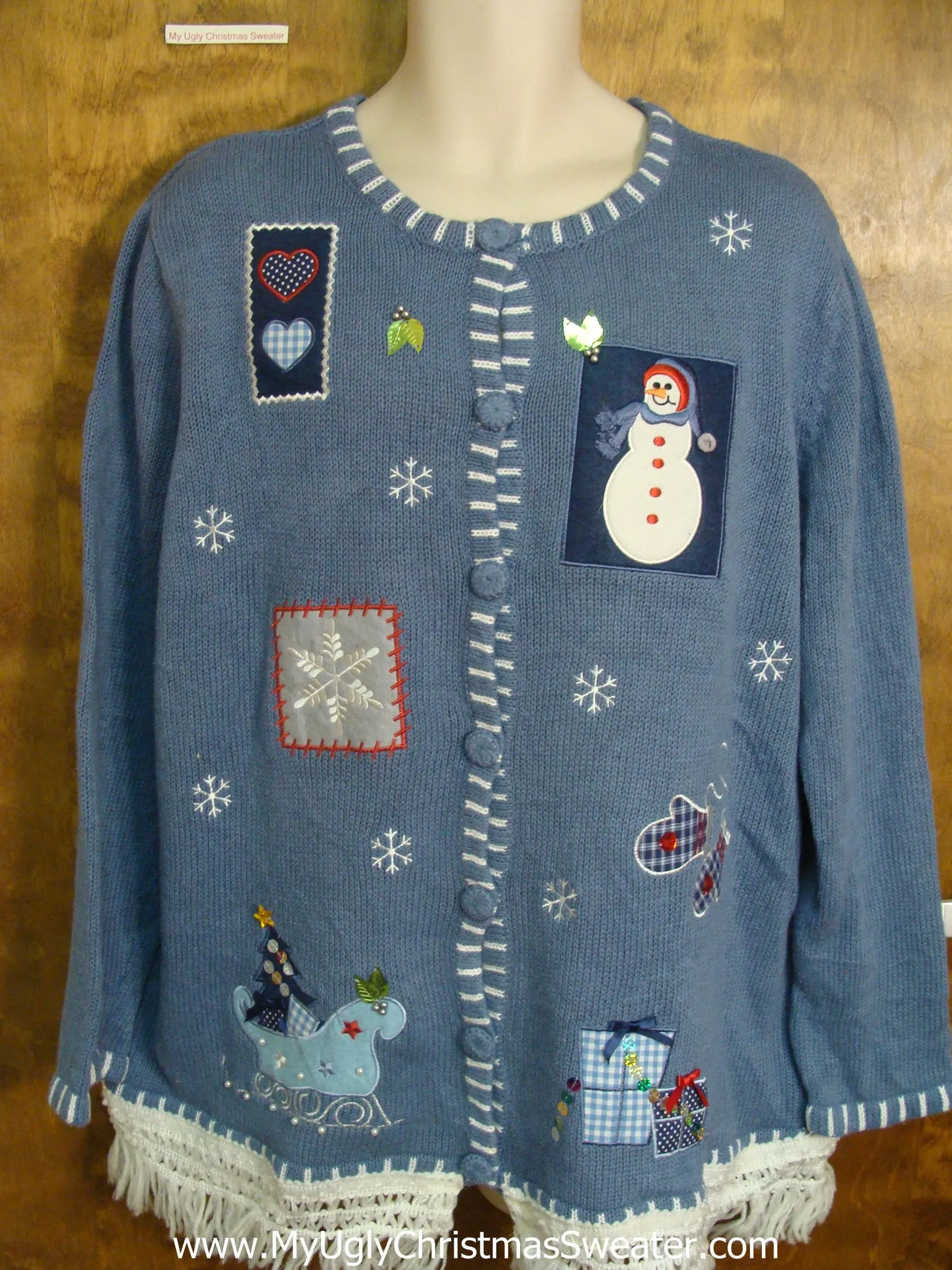 Cute Blue Christmas Sweater with Fringe