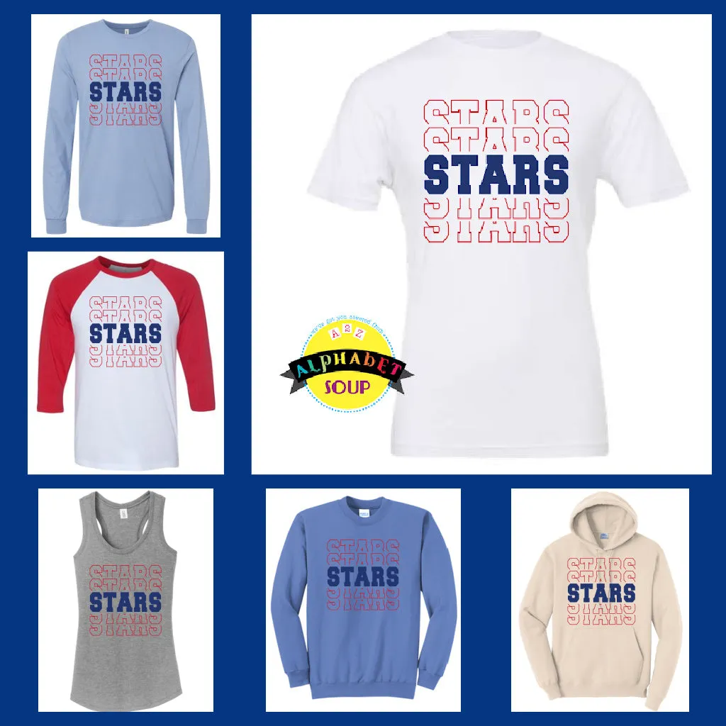 Discovery Ridge Elementary Stars Repeating Design On Adult and Youth Tees And Sweatshirts