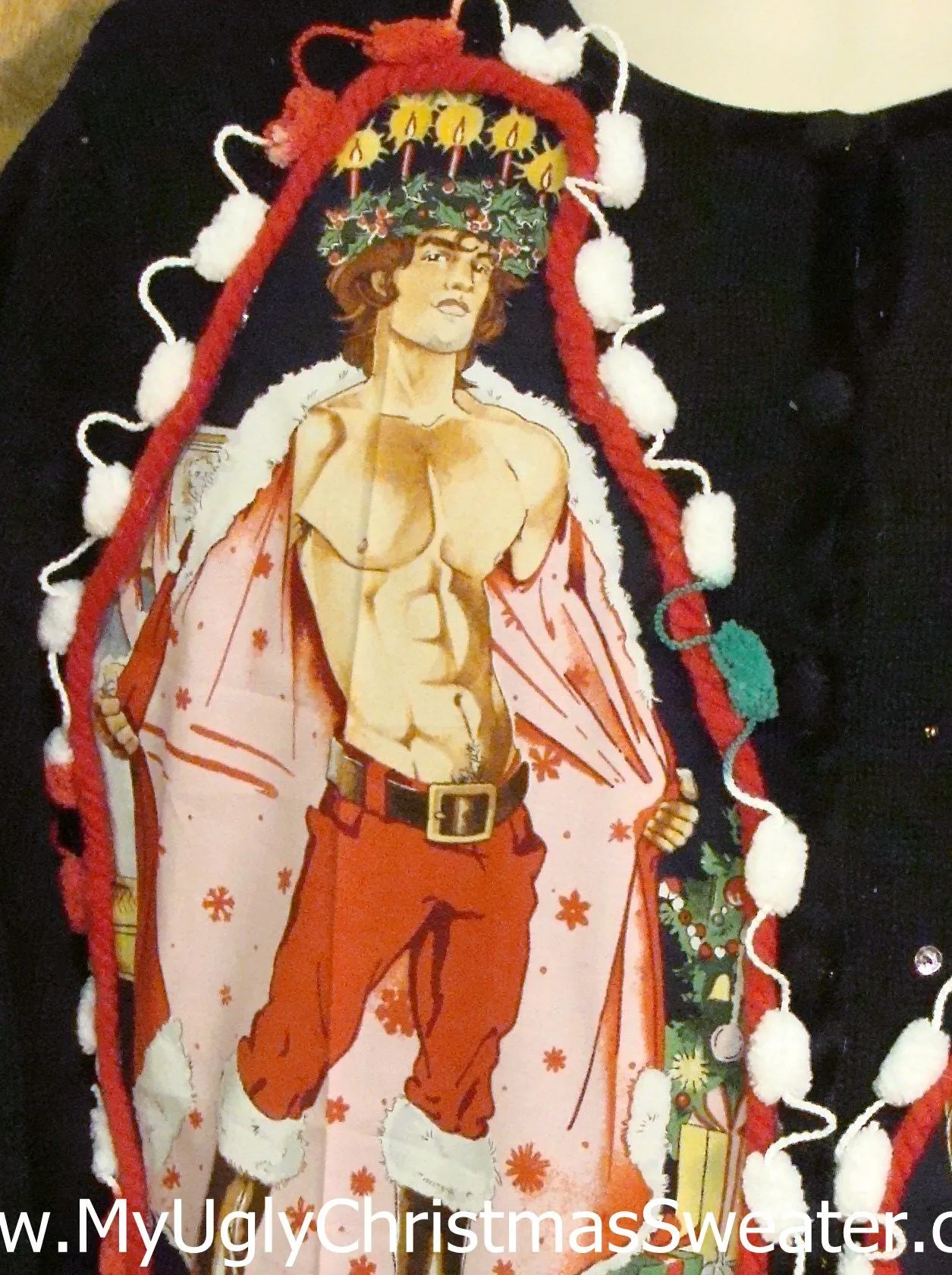 Festive Poinsettias and Hottie Guy Ugly Christmas Sweater