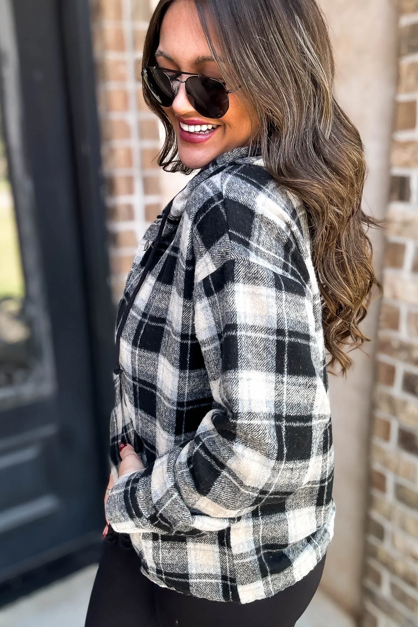 Flannel Plaid Pullover Hoodie W/ Kangaroo Pocket