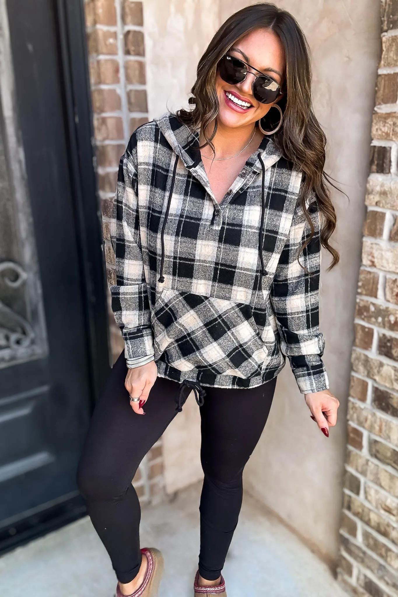 Flannel Plaid Pullover Hoodie W/ Kangaroo Pocket