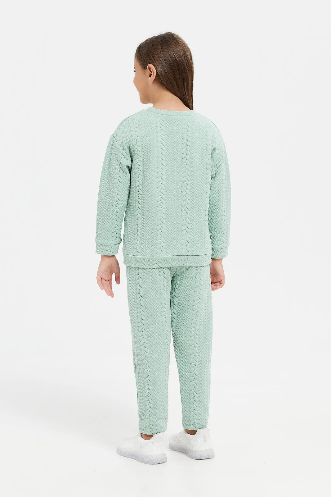 Girls Green Jacquard Knit Jog Set (2 Piece)