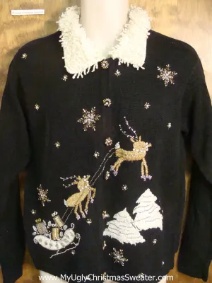 Gold Reindeer Cheesy Christmas Sweater