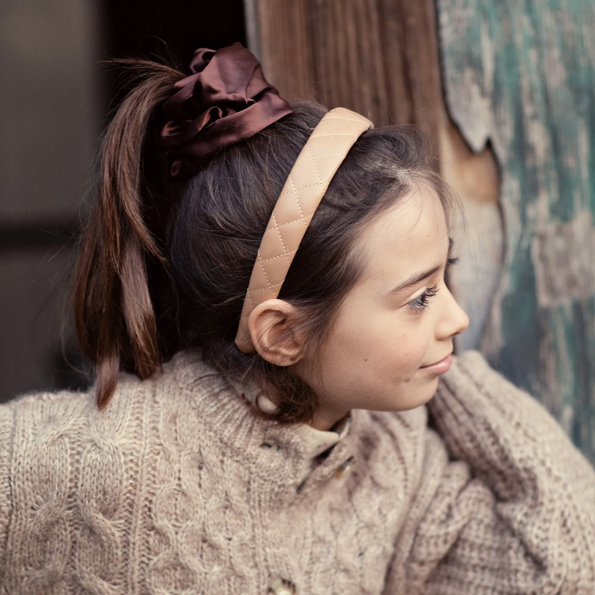 Halo Luxe Ella Quilted Leather Headband - Mocha