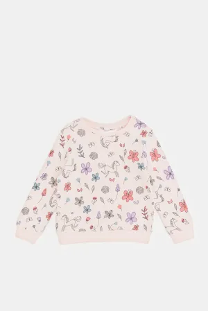 Infant Girls Pink Floral Print Sweatshirt