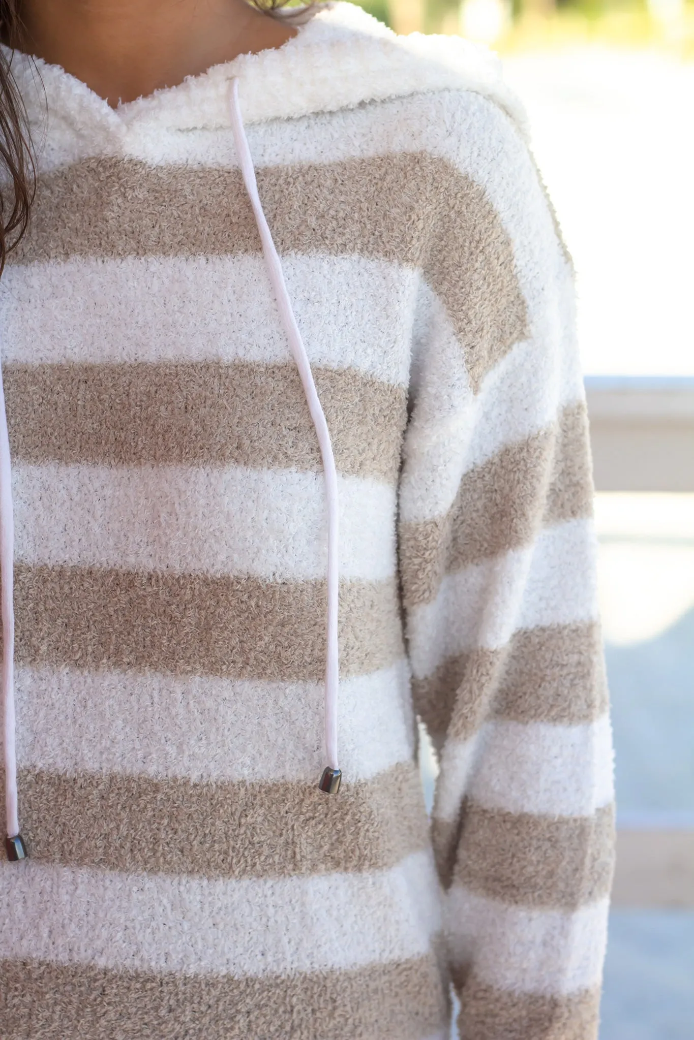 Ivory Striped Fuzzy Hoodie