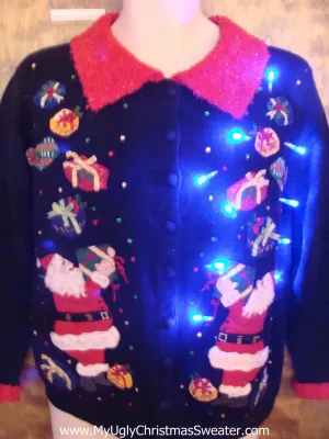 Juggling Santa 2sided Light Up Ugly Xmas Sweater