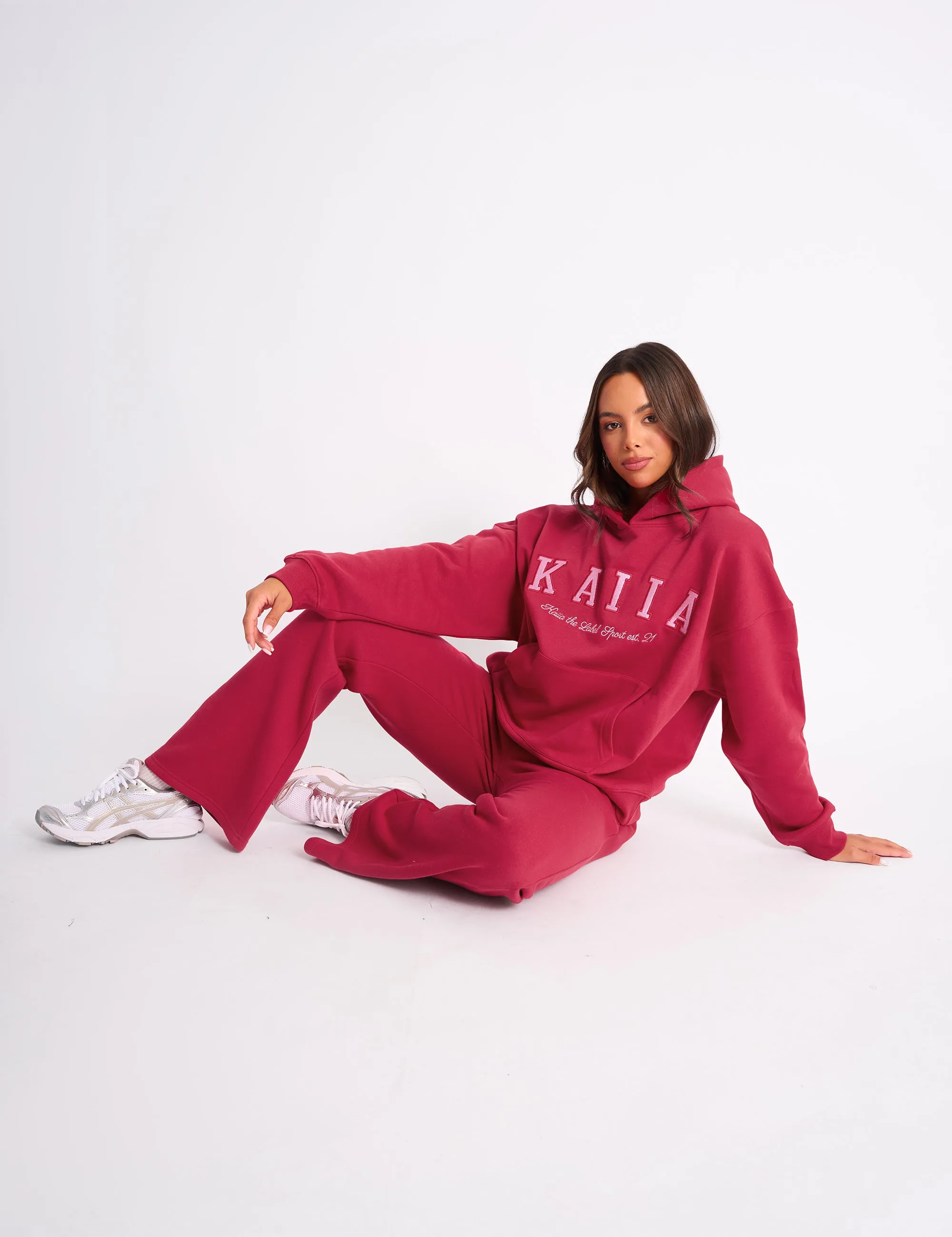 Kaiia Slogan Oversized Hoodie Cranberry & Pink