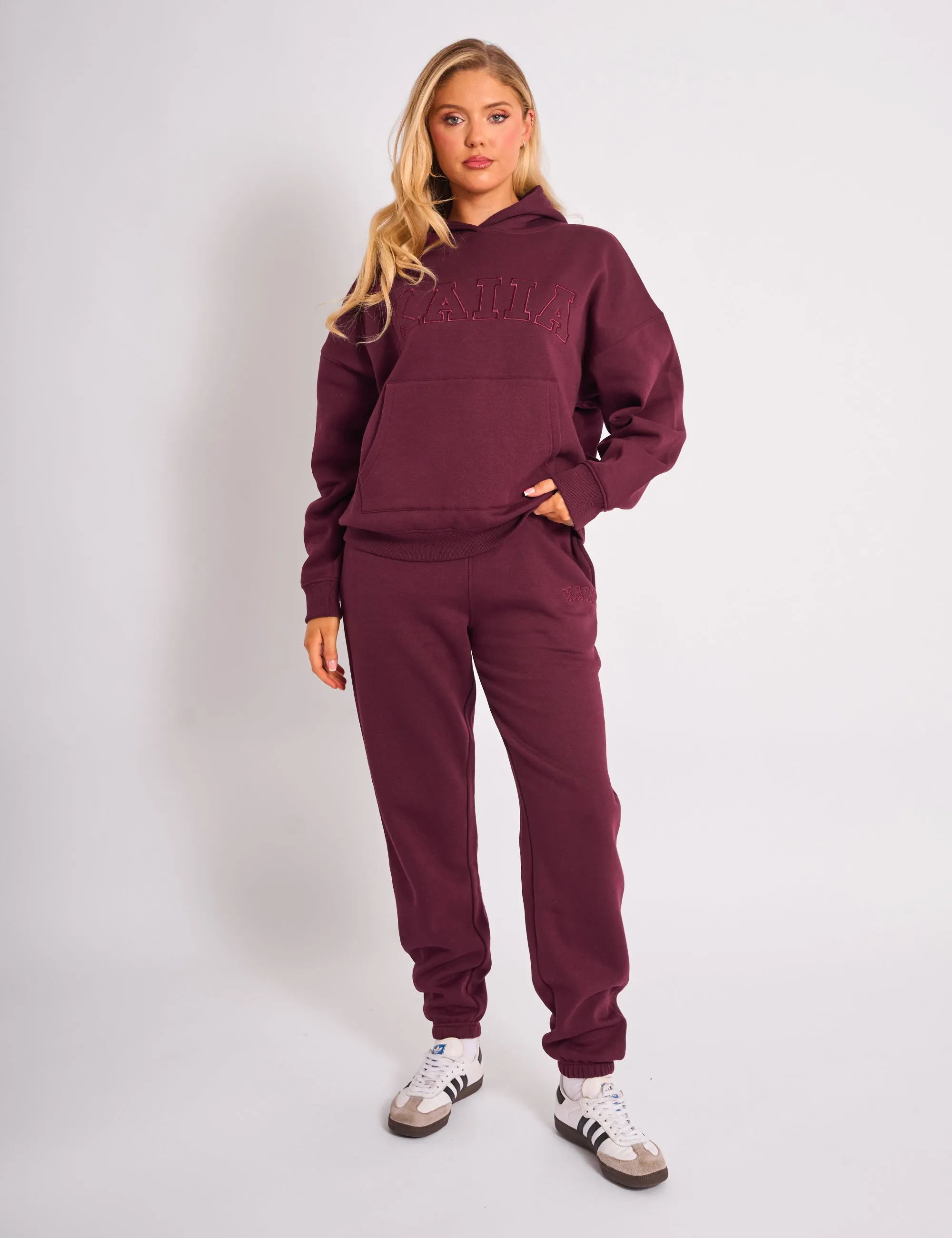 Kaiia Slogan Oversized Hoodie Plum