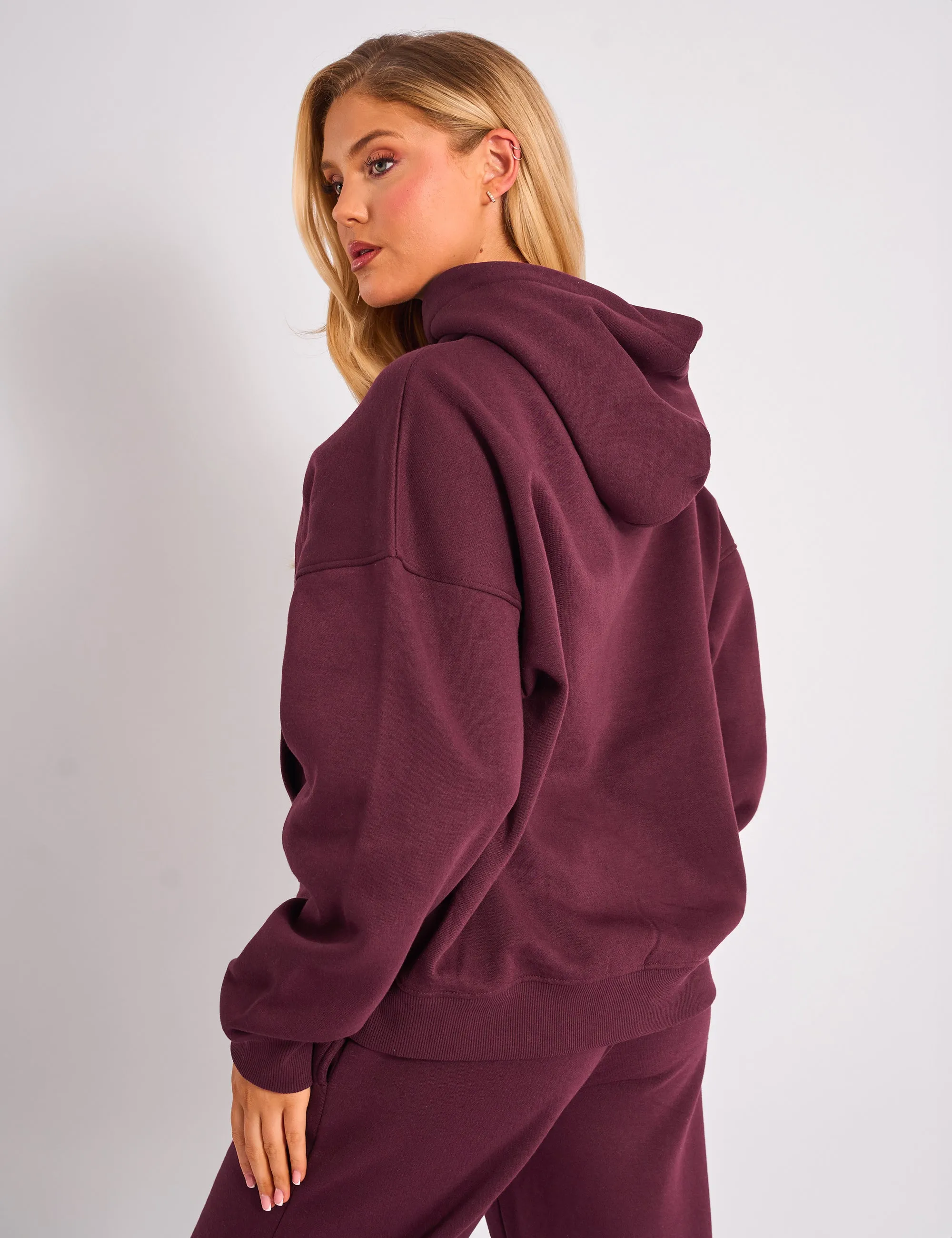 Kaiia Slogan Oversized Hoodie Plum