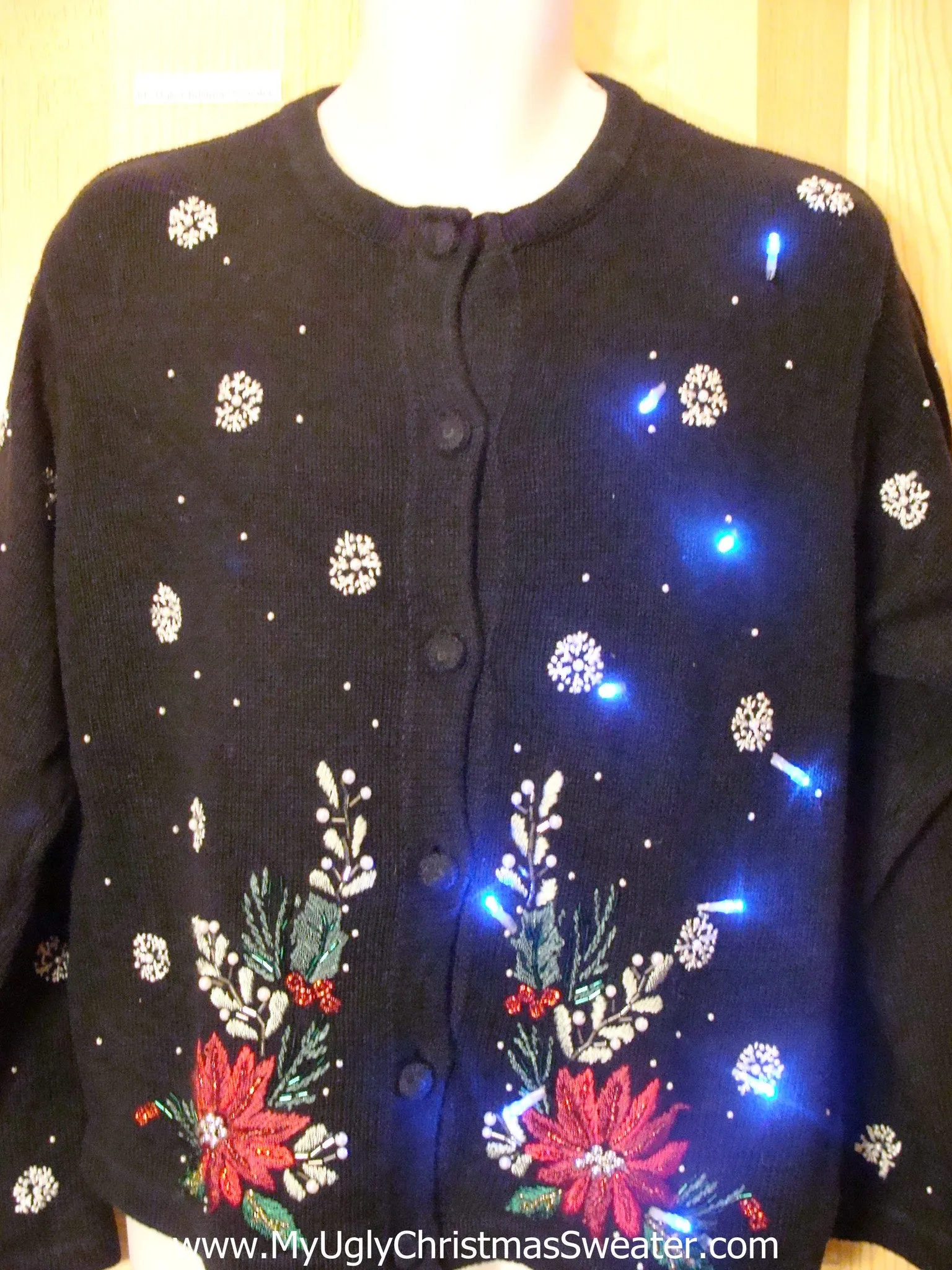 Light Up Ugly Xmas Sweater with Poinsettias