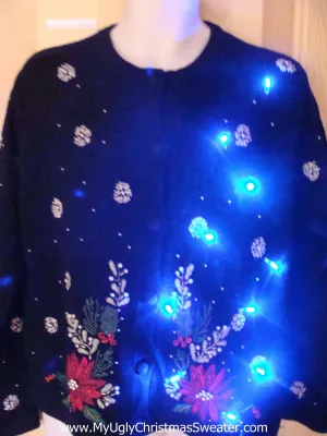 Light Up Ugly Xmas Sweater with Poinsettias